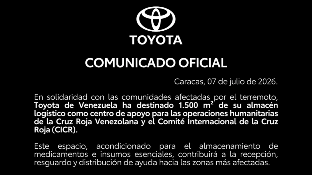 Toyota de Venezuela activa plan de apoyo logístico y humanitario para los afectados por el sismo